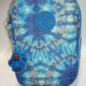 Kipling BLUE  "EMMA" Pencil Case Pouch Zippered Travel Cosmetic Organizer Bag